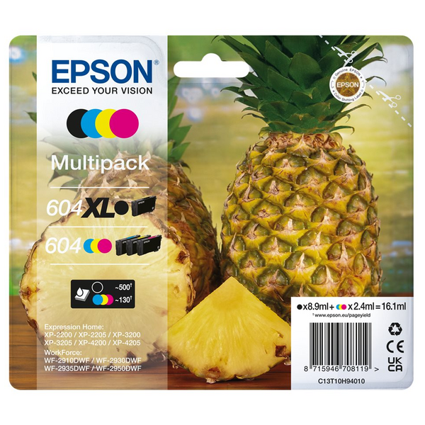 Epson 604XL/604 Pack de 4 Cartuchos de Tinta Originales - C13T10H94010