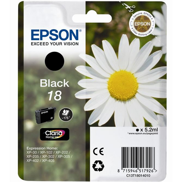 Epson T1801 (18) Negro Cartucho de Tinta Original - C13T18014012