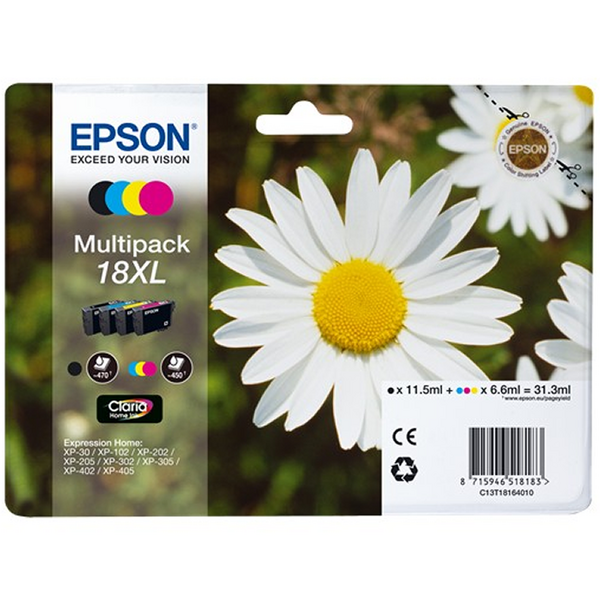 Epson T1816 (18XL) Pack de 4 Cartuchos de Tinta Originales - C13T18164012