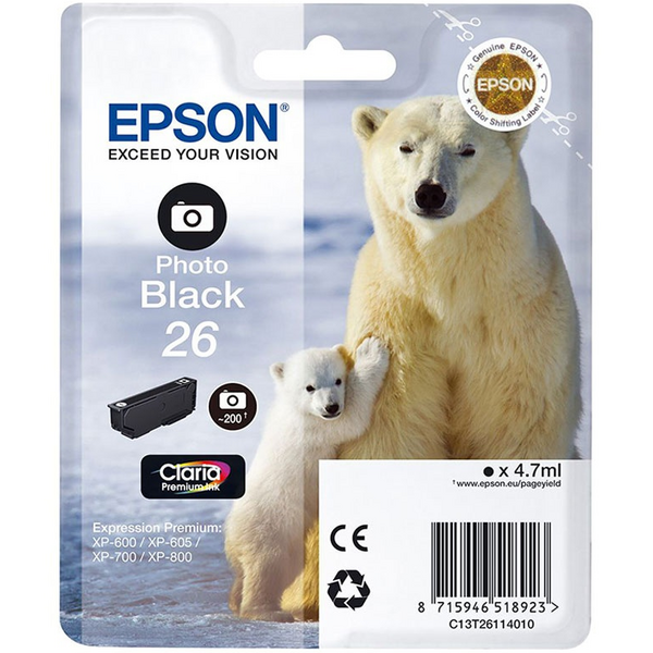 Epson T2611 (26) Negro Photo Cartucho de Tinta Original - C13T26114012