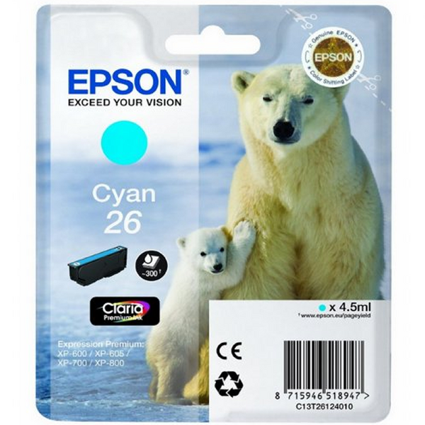 Epson T2612 (26) Cyan Cartucho de Tinta Original - C13T26124012