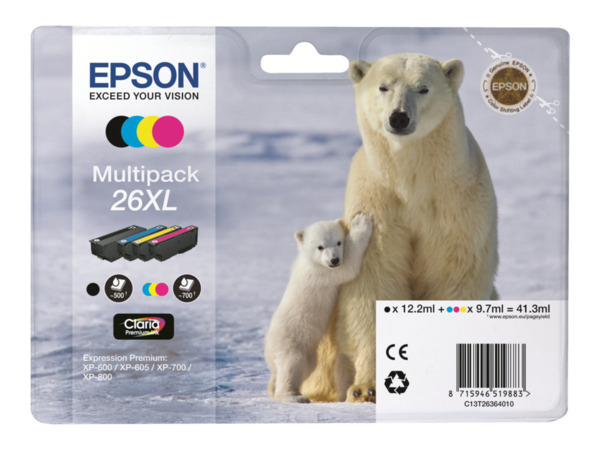 Epson T2636 (26XL) Pack de 4 Cartuchos de Tinta Originales - C13T26364010