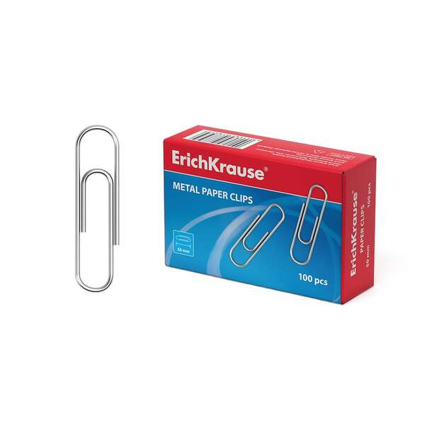 Erichkrause Caja de 100 Clips Metalicos 50mm - Alta Resistencia y Durabilidad - Resistente a la Corrosion - Sin Manchas ni AraÃ±