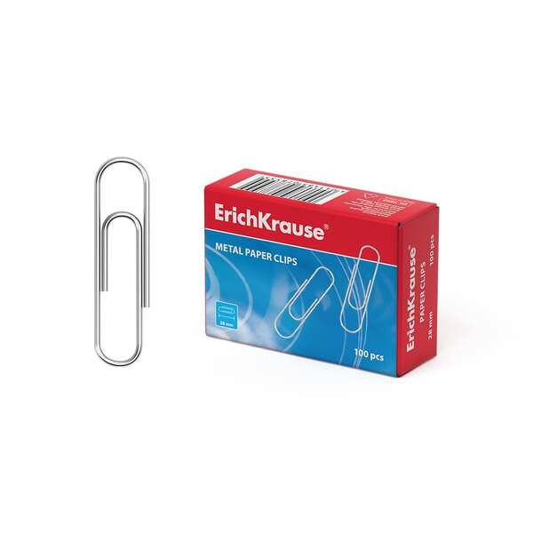 Erichkrause Caja de 100 Clips Metalicos Galvanizados 28mm - Alta Resistencia y Durabilidad - Resistentes a la Corrosion - Color
