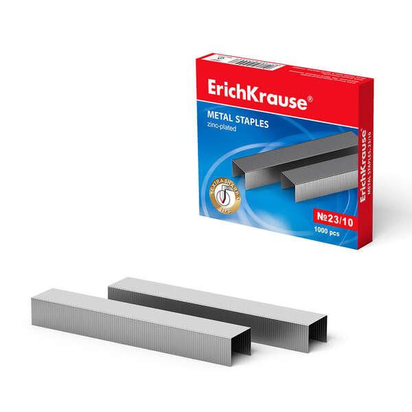 Erichkrause Caja de 1000 Grapas Nº23/10 - Alta Calidad y Resistencia Mejorada - Resistente a la Corrosion - Color Plateado