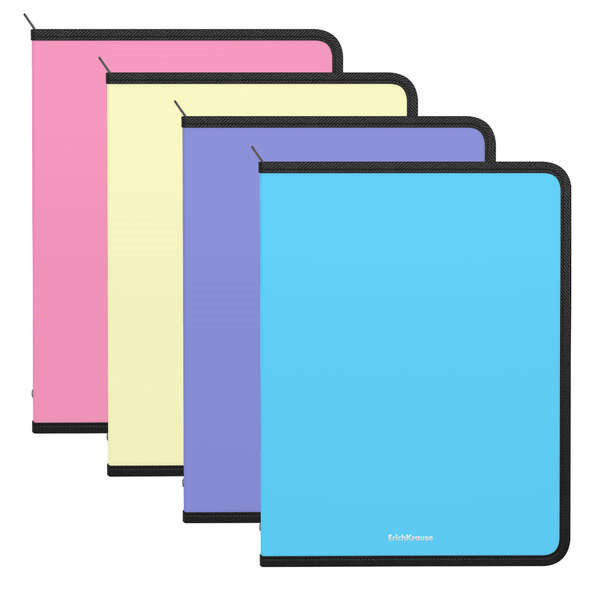 Erichkrause Matt Pastel Pack de 4 Carpetas con Cremallera A4 - Para Organizar y Transportar Documentos - Colores Pastel Surtido