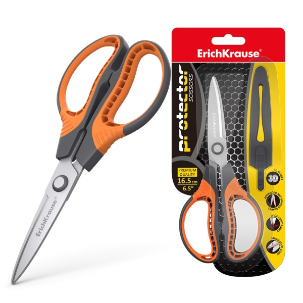 ErichKrause Protector Tijeras de Acero Inoxidable 16.5cm - Funda Protectora - Color Gris/Naranja