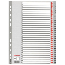 Esselte Bolsa de 25 Indices Numericos de Plastico - PestaÃ±as 1 al 31 - Multitaladro - Formato A4 - Color Gris