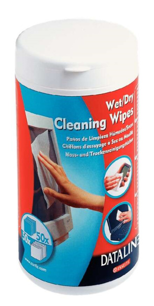 Esselte Bote de 50 Toallitas Secas y 50 Toallitas Humedas para Pantallas, Superficies Plasticas, Impresoras, Teclados, Telefonos