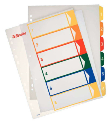 Esselte Indices Proyectos Imprimibles A4 Maxi PP Tipo 1-6 Multicolor Material PP Rigido 300 Micras Portada 350 Micras Tamaño A4 Maxi