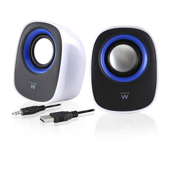 Ewent Altavoces Estereos de Sobremesa - Alimentacion USB - Control de Volumen - Jack de 3.5mm - Color Blanco/Negro