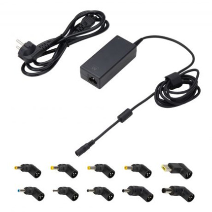 Ewent Cargador Universal para Portatil de 65W - 10 Clavijas Intercambiables - Automatico - Gestion Inteligente de Corriente - Color Negro