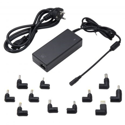 Ewent Cargador Universal para Portatil de 90W - 11 Clavijas Intercambiables - Automatico - Gestion Inteligente de Corriente - Color Negro