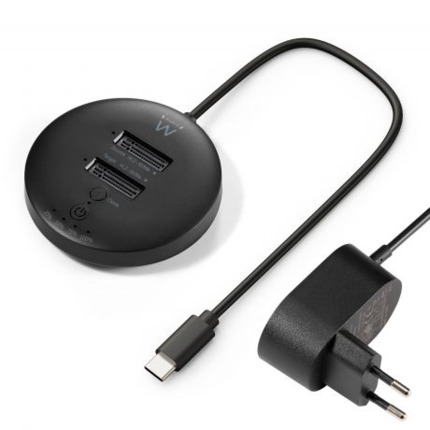 Ewent Clonador Doble Bahia - NVMe M2 - USB-C 3.2 Gen2 - Indicador LED - Color Negro