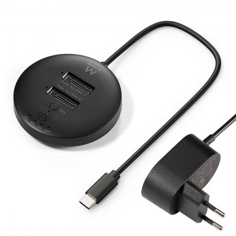 Ewent Clonador Doble Bahia - NVMe M2 - USB-C 3.2 Gen2 - Indicador LED - Color Negro