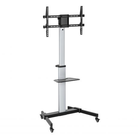 Ewent EW1583 Soporte de Suelo para TV de 37 a 86" - Bandeja Multiusos - Peso Max. 50kg - Altura, Inclinacion y Rotacion Ajustabl