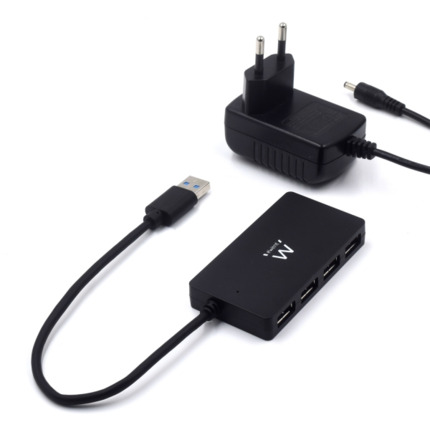 Ewent Hub USB 4 en 1 - Alimentacion Externa - USB 3.2 Gen1 - Cable de 52.5cm - Color Negro