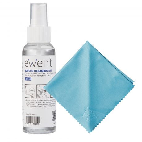 Ewent Kit Spray Limpiador Pantallas 100ml + Paño Microfibra