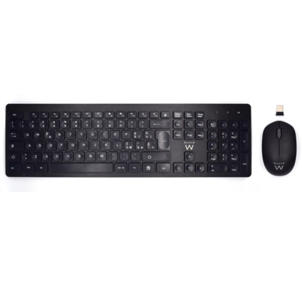 Ewent Pack Teclado + Raton Inalambricos - Receptor USB-A 2.4Hz - 1000dpi - Disposicion Italiana QWERTY IT - Incluye Pilas AA/AAA - Teclas Concavas - Color Negro
