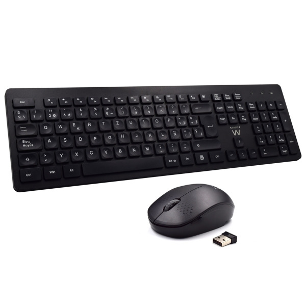 Ewent Pack Teclado + Raton Inalambricos - Receptor USB-A 2.4Hz - 1000dpi - Disposicion Portuguesa QWERTY PT - Incluye Pilas AA/A