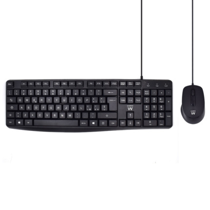 Ewent Pack Teclado + Raton para Oficina - Teclas Silenciosas de Perfil Bajo - 1000dpi - Disposicion Italiana QWERTY IT - Cable de 1.35m - Teclas Silenciosas de Perfil Bajo - Color Negro