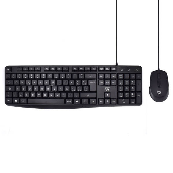 Ewent Pack Teclado + Raton para Oficina - Teclas Silenciosas de Perfil Bajo - 1000dpi - Disposicion Italiana QWERTY IT - Cable d