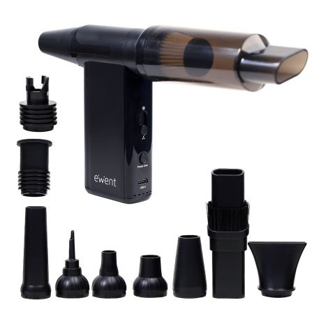Ewent Pistola de Aire Comprimido - Aspirador, Bomba de Vacio e Inflador - 8 Velocidades -180000 RPM  - Bateria de 8000mah - Colo