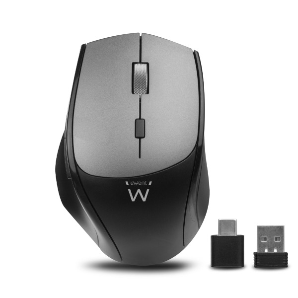 Ewent Raton Inalambrico - 2400dpi - Clic Silencioso - Bluetooth 5.1 - Receptores USB-A y C de 2.4GHz- Plug and Play - Color Negr