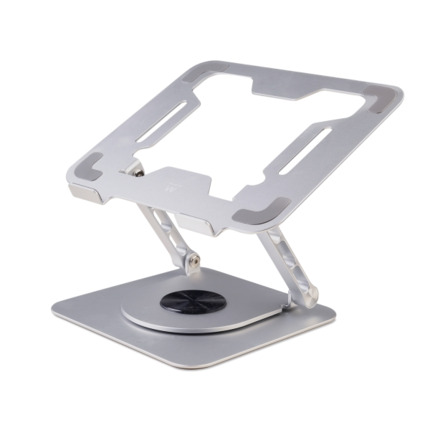 Ewent Soporte de Sobremesa para Portatil - Aluminio - Rotacion 360 - Ajustable - Base Antideslizante - Ajustable - Plegable - Color Plateado/Gris