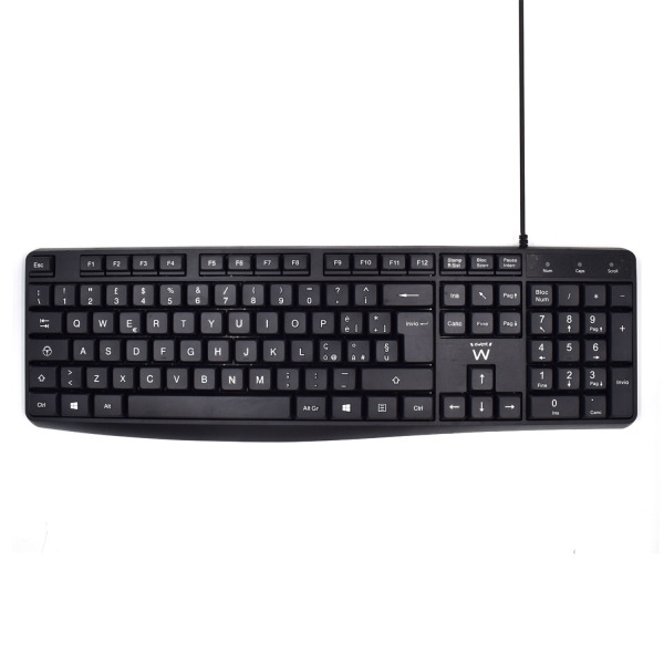 Ewent Teclado con Cable USB - Disposicion Italiana QWERTY IT - Cable de 1.35m - Teclas de Bajo Perfil y Silenciosas - Color Negr