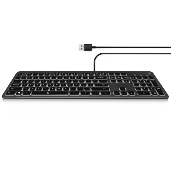 Ewent Teclado con Cable USB - Disposicion Italiana QWERTY IT - Retroiluminacion - Teclas de Bajo Perfil y Silenciosas - Cable de