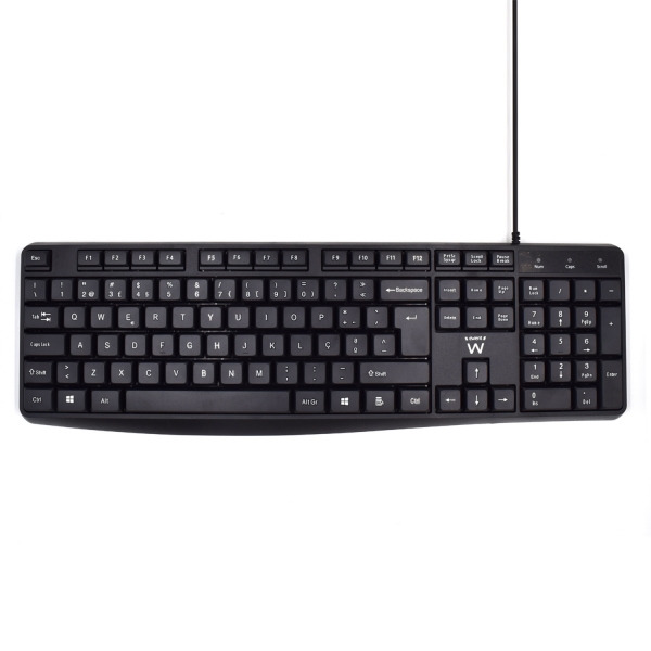 Ewent Teclado con Cable USB - Disposicion Portuguesa QWERTY PT - Cable de 1.35m - Teclas de Bajo Perfil y Silenciosas - Color Ne