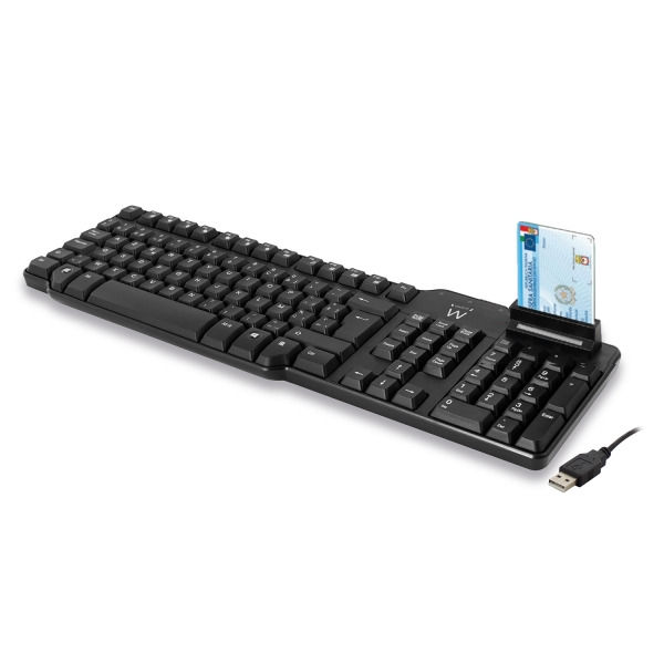 Ewent Teclado con Cable USB - Lector de Tarjetas Inteligentes - Cable de 1.5m - Disposicion Italiana QWERTY IT - Plastico ABS -