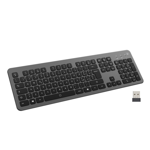 Ewent Teclado Inalambrico - Bateria de Litio Recargable de 300mAh - Disposicion Italiana QWERTY IT - Retroiluminacion - Teclas d
