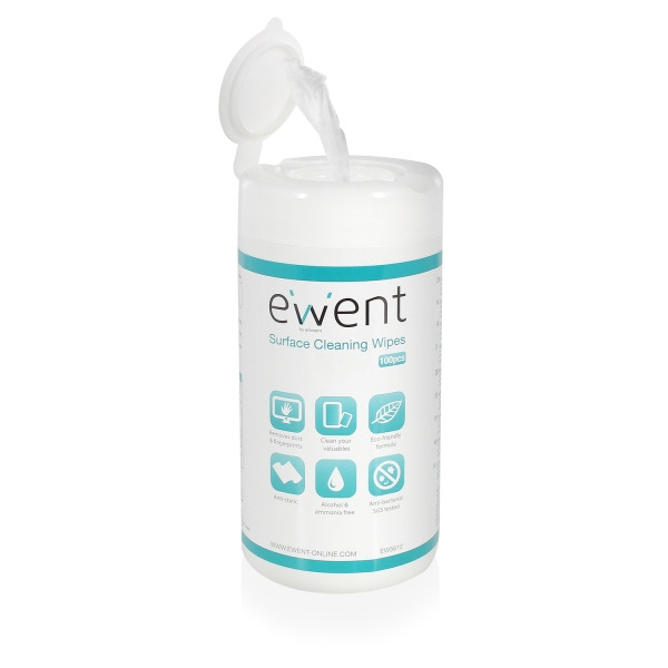 Ewent Toallitas de Limpieza para Pantallas - Antibacteriano - Antiestatica - Sin Alcohol - Color Blanco