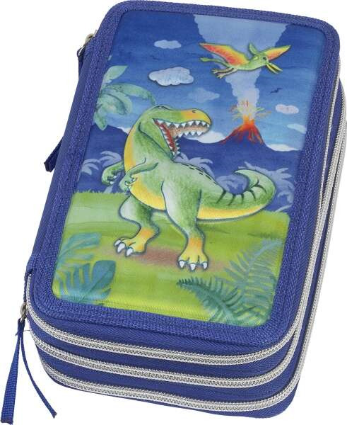 Faber-Castell Diseño Dinosaurio Estuche de 3 Pisos con Contenido de Serie: Goma de Borrar, Sacapuntas, Lapiz de Grafito HB, 2 B