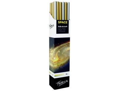 Fabrisa Space 2C Expositor de 30 Rollos de Papel Regalo - Papel Kraft Verjurado de 70gr - Medidas del Rollo 1x3m - Colores Oro y