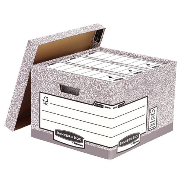 Fellowes Bankers Box Contenedor de Archivos Folio - Montaje Automatico Fastfold - Carton Reciclado Certificacion FSC - Color Gri