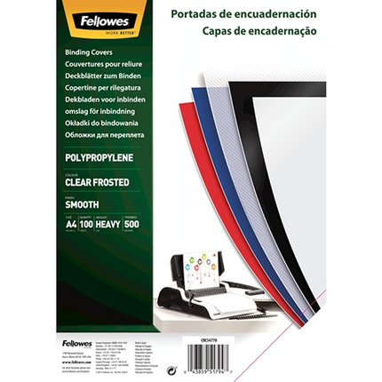 Fellowes Pack de 100 Portadas de Polipropileno A4 - 500 Micras - Acabado de Calidad - Color Transparente