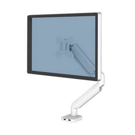 Fellowes Platinum Series Brazo para Monitor Individual - Ajustable con Muelle de Gas - 2 Puertos USB - Sistema de Gestion de Cables - Color Blanco