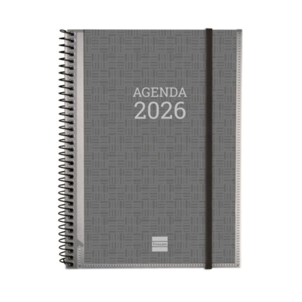 Finocam Agenda Personalizable - Tapa Blanda - Cierre de Goma - Formato E10 - 162x14x212mm - Semana Vista en Vertical - Color Gris