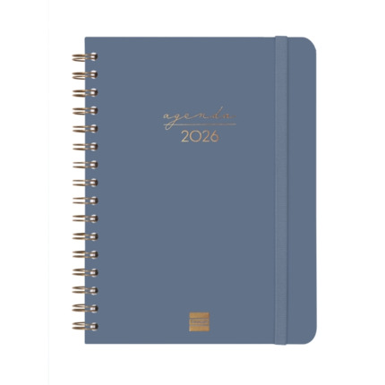 Finocam Alma Agenda - Anual 2026 - con Espiral - Formato E10 - 172x19x220mm - Semana Vista Horizontal - Color Azul