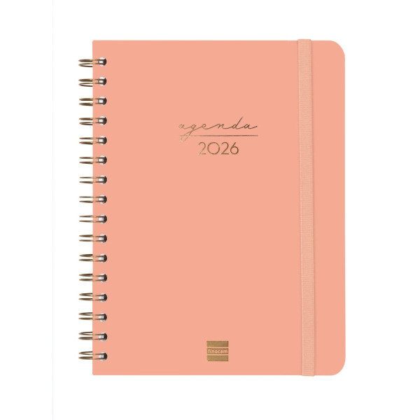 Finocam Alma Agenda - Anual 2026 - con Espiral - Formato E10 - 172x19x220mm - Semana Vista Horizontal - Color Coral