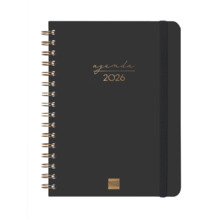 Finocam Alma Agenda - Anual 2026 - con Espiral - Formato E10 - 172x19x220mm - Semana Vista Horizontal - Color Negro