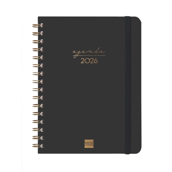 Finocam Alma Agenda - Anual 2026 - con Espiral - Formato E10 - 172x19x220mm - Semana Vista Horizontal - Color Negro
