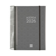 Finocam Basics Agenda - Anual 2026 - con Espiral - Personalizable - Formato E10 - 175x29x212mm - 1 Dia por Pagina - Color Gris