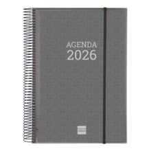 Finocam Basics Agenda - Anual 2026 - con Espiral - Personalizable - Formato E40 - 230x29x297mm - 1 Dia por Pagina - Color Gris