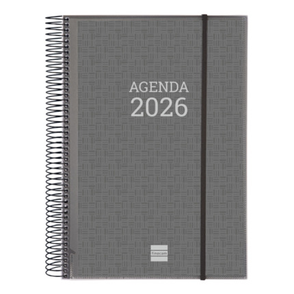 Finocam Basics Agenda - Anual 2026 - con Espiral - Personalizable - Formato E40 - 230x29x297mm - 1 Dia por Pagina - Color Gris
