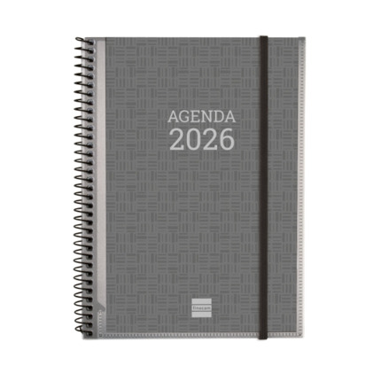 Finocam Basics Agenda en Catalan - Anual 2026 - con Espiral - Personalizable - Formato E10 - 162x14x212mm - Semana Vista en Vertical - Color Gris