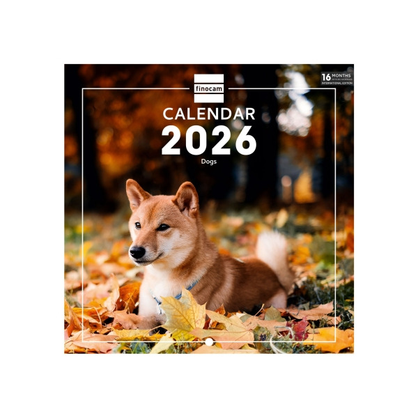 Finocam Calendario de Pared Internacional - Anual 2026 - Imagenes Variadas - 191x5x185mm - Tematica de Perros